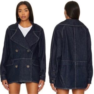 Free People Denim Car Coat - Rinse Wash